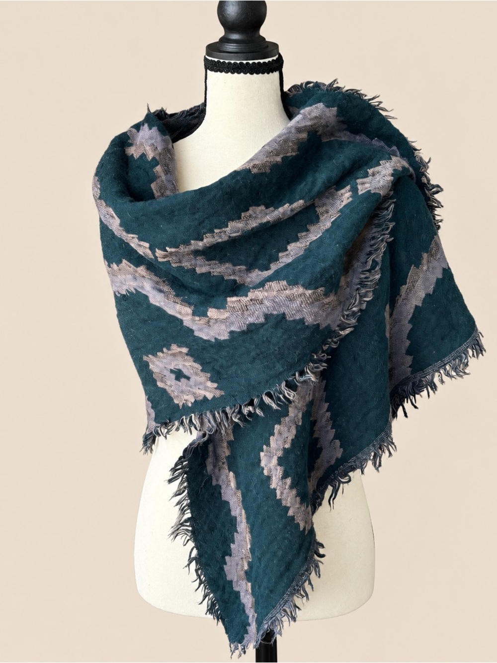 Aritzia Diamond Mosaic Wool Blend Shawl Scarf